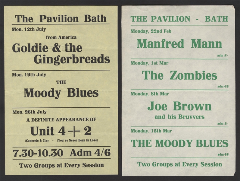 The Pavilion Bath U.K. Original Concert Handbills Featuring The Moody Blues