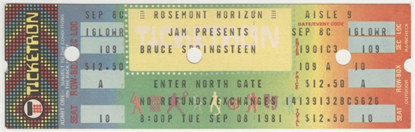 Bruce Springsteen Original 1981 Rosemont Horizon Unused Front Rowl Concert Ticket