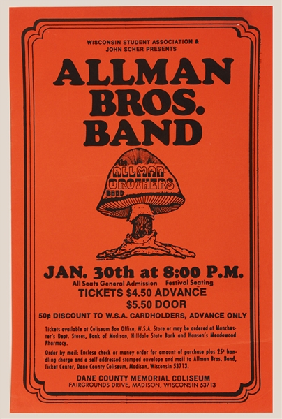 Allman Brothers Band Original 1973 Concert Poster 