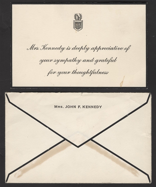 Jackie Kennedy 1963 Original John F. Kennedy Assassination Condolence Thank You Card and Envelope