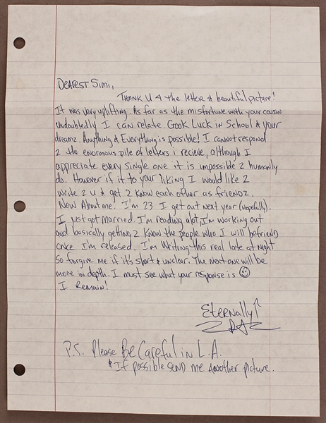 Tupac Shakur Handwritten Love Letter from Prison