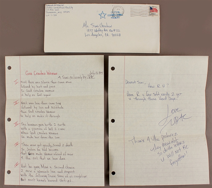 Tupac Shakur Handwritten Love Letter and  Poem/Song Lyrics from Prison