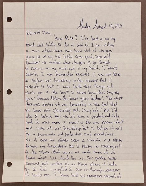 Lot Detail - Tupac Shakur Three-Page Handwritten Love Letter from ...