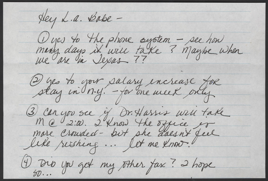 Madonna Handwritten Note to Assistant Melissa 