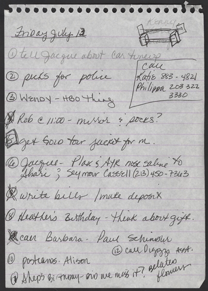 Madonna Original Handwritten "To-Do" List 