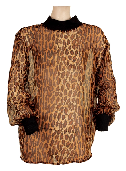 Liza Minelli Owned and Worn Brown and Black Animal Print Long Sleeved Sheer Top