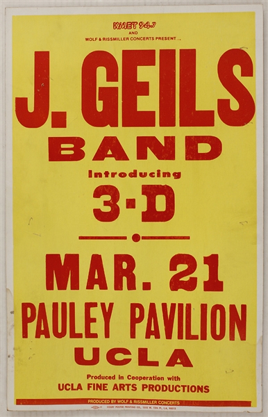 J. Geils Band Original Concert Poster