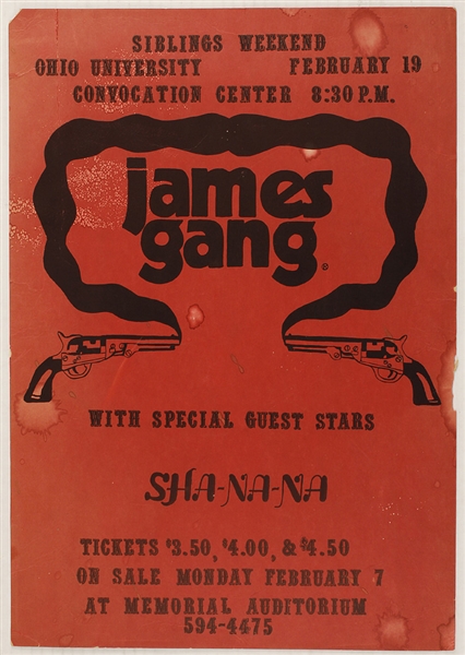 James Gang and Sha Na Na Original Concert Poster