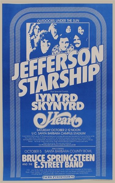 Bruce Springsteen and the E Street Band/ Jefferson Starship/Lynyrd Skynyrd/Heart Original 1976 Concert Poster
