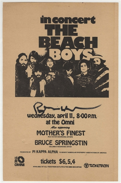 Brian Wilson Signed Beach Boys/Bruce Springsteen Original Handbill
