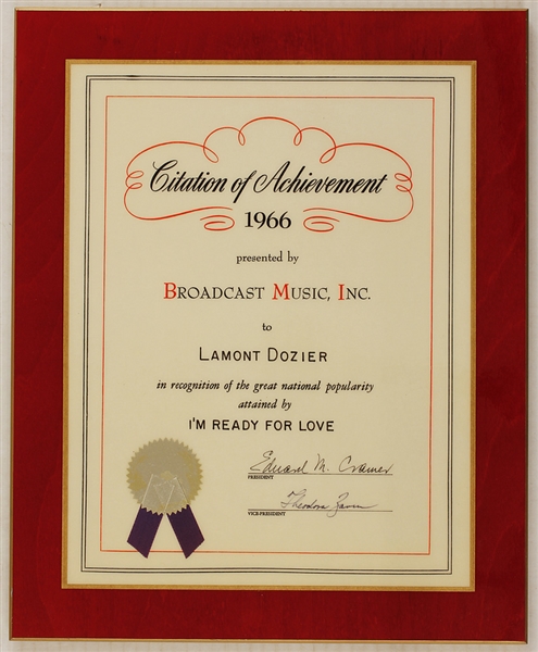 BMI Original Award for "Im Ready for Love" Presented to Lamont Dozier