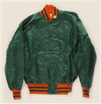 Michael Jackson Owned & Worn Green Satin Baseball-Style Jacket with Smiley Face Button
