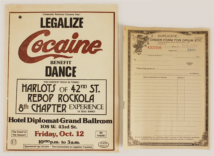 Legalize Cocaine Original Benefit Concert Handbill and Opium Order Form