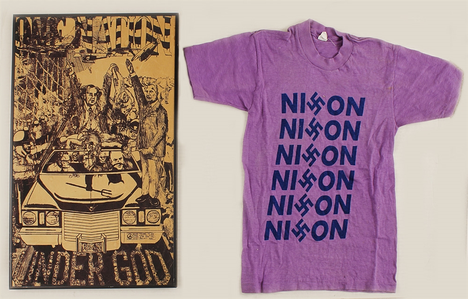 Nixon/ Agnew Original Yippie Poster & Nixon Swastika T-Shirt.  