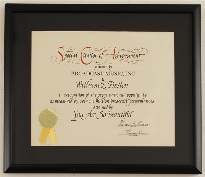 "You Are So Beautiful Original BMI Special Citation of Achievement Presented to William Preston