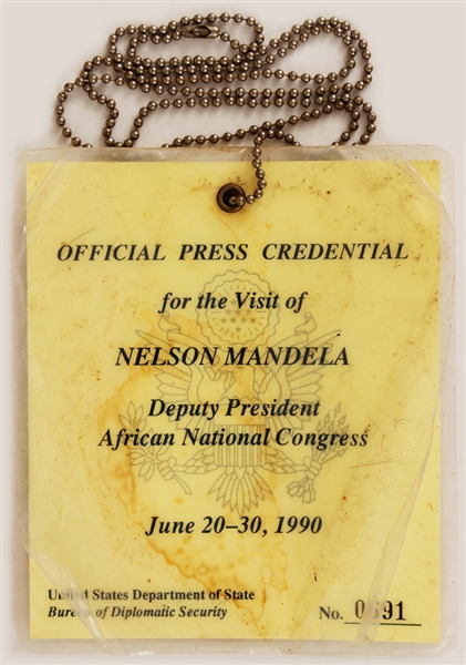 Nelson Mandela Original 1990 Press Credential 