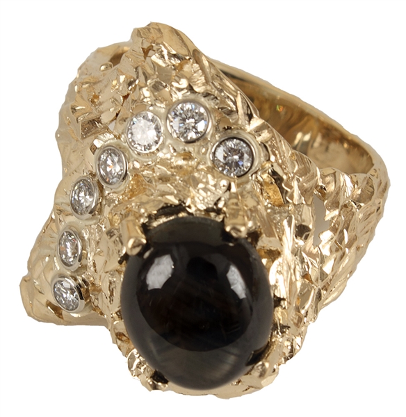 Elvis Presley Stage Worn Diamond & Black Star Sapphire 14kt Gold Nugget Ring 