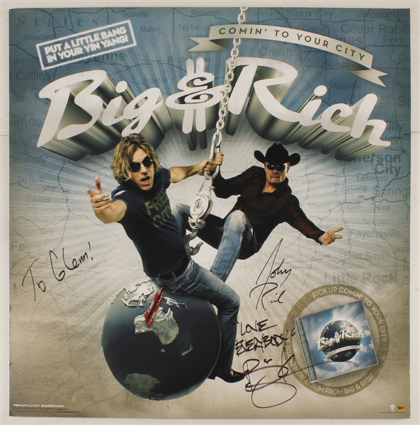Big & Rich Signed & Inscribed "Comin To Your City" Original Foam Core Event Sign, Signed C.D. Insert and Laminate