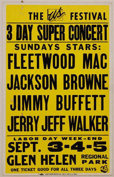 Fleetwood Mac Original Us Festival Cardboard Concert Poster