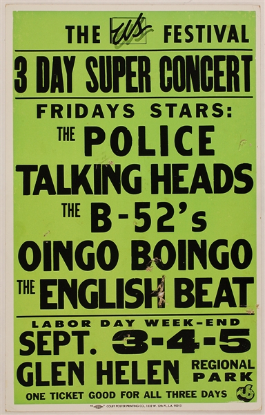 The Police Original Us Festival Cardboard Concert Poster