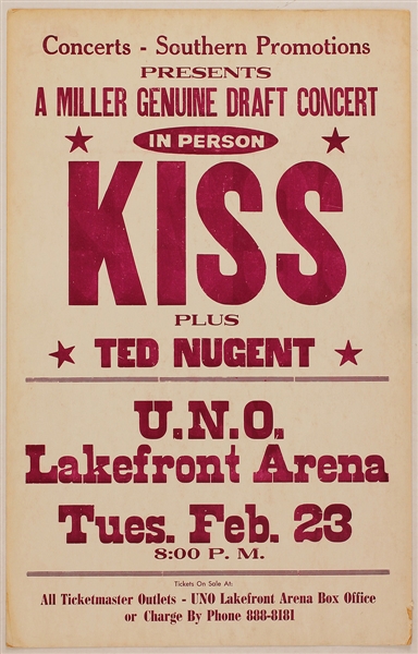 KISS Original Kiefer U.N.O. Lakefront Arena Cardboard Concert Poster