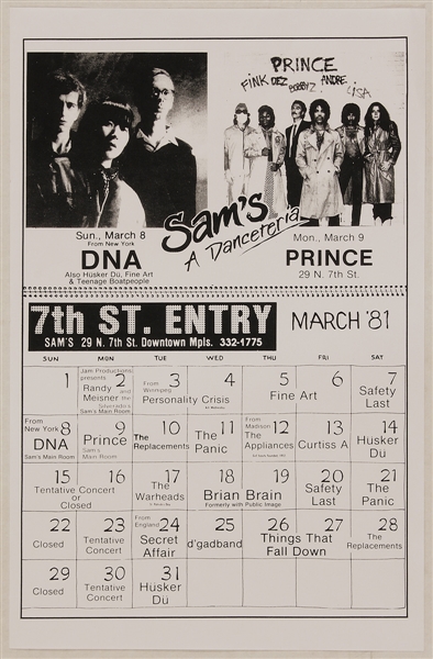 Prince Original 1981 Sams Danceteria Concert Poster