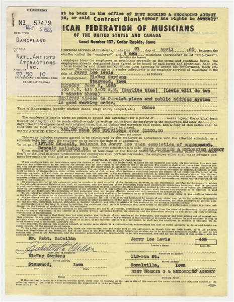 Jerry Lee Lewis Original 1965 Performance Contract