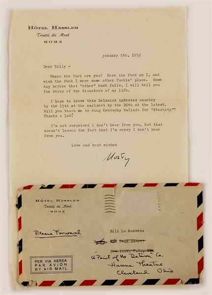 Montgomery Clift Signed Love Letter to William LeMassena and Envelope