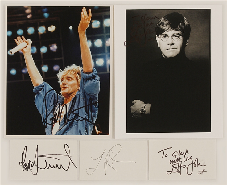 Elton John, Rod Stewart and Lionel Richie Signed Photos and Index Cards
