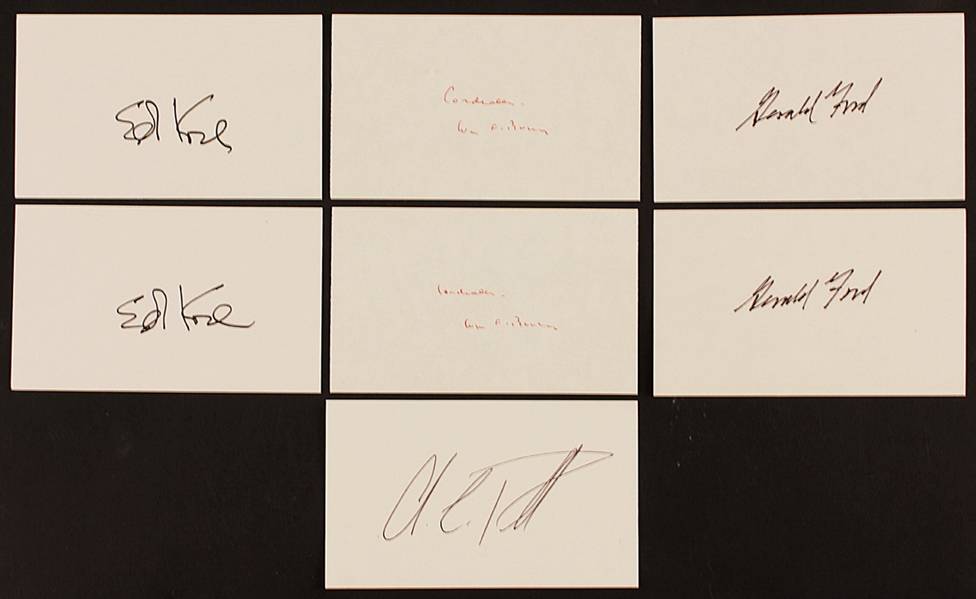 Gerald Ford, Ed Koch, William F. Buckley and Colin Powell Signed Index Cards