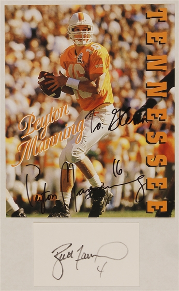 Peyton Manning Signed & Inscribed Photograph and Brett Favre Signed 3 x 5 index card