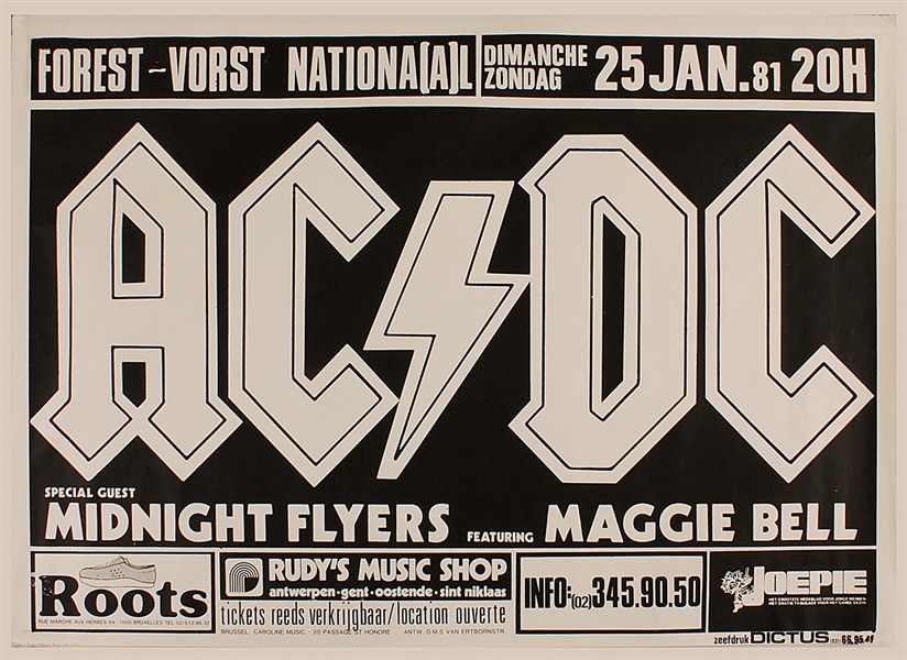 AC/DC Early 1981 For Those About To Rock Tour Original Paste-Up Concert Poster