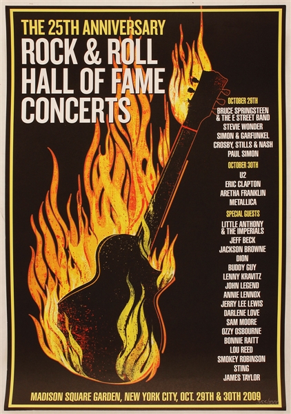 Rock & Roll Hall of Fame 25th Anniversary Concert Original Poster Featuring U2, Springsteen, Clapton, Beck and More