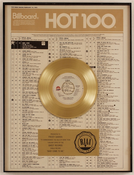 Patti Austin "Baby Come to Me" Billboard Hot 100 RIAA Gold Record Award Presented to Manager Freddy DeMann