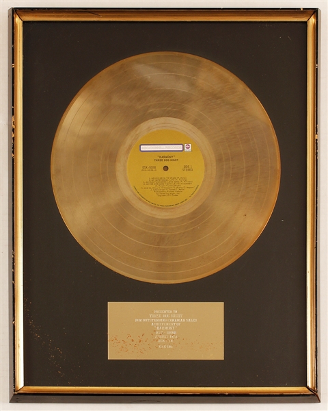 "Harmony" Original RCA Ltd. Canada Gold Album Award Presented to Three Dog Night