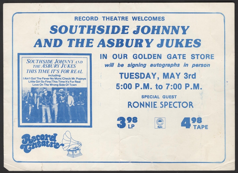 Southside Johhny and the Asbury Jukes/Ronnie Spector Special Store Appearance Handbill