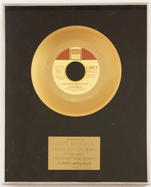 Stevie Wonder "You Havent Done Nothing" Gold Single Record Award