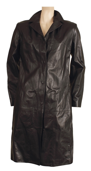 Whitney Houston Screen and Appearance Worn Versace Black Leather Trench Coat