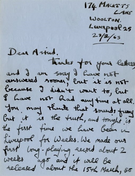 George Harrison 1963 Two-Page Handwritten Letter to Astrid Kirchherr