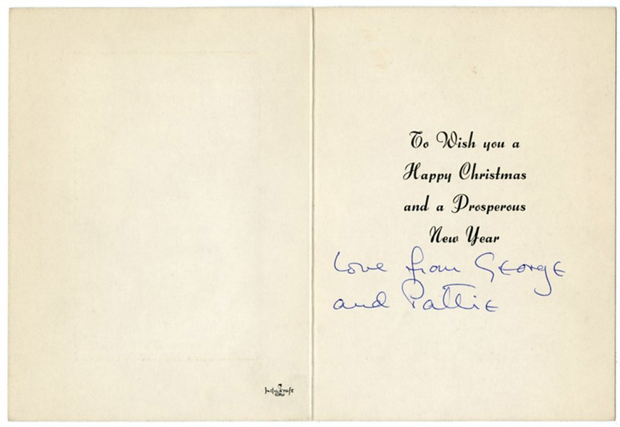 George & Patti Harrison Original Christmas Card Signed by Patti 