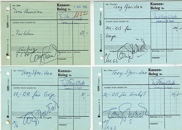 Tony Sheridan Signed Original 1962 Star-Club Performance Payment Receipts