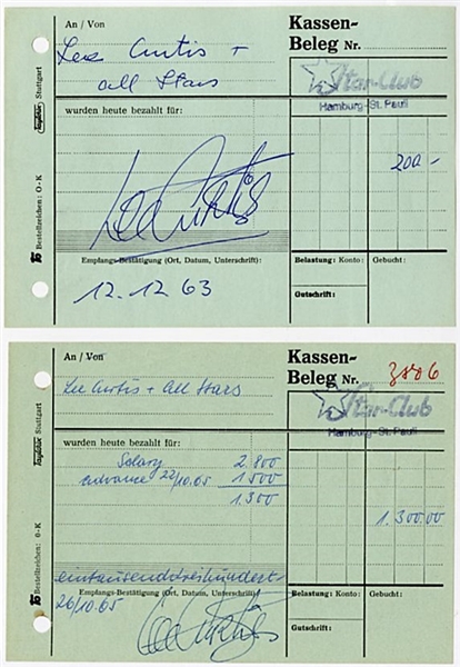 Lee Curtis Signed Lee Curtis and the All-Stars Original 1965 Star-Club Performance Payment Receipt. 6 x 4. 