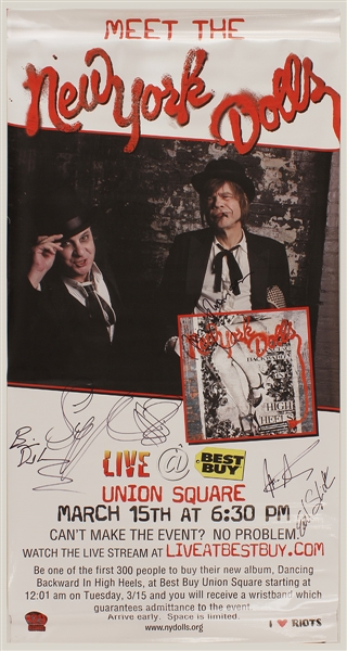 New York Dolls Signed Original Live Appearance Banner and Signed "High Heels" C.D. Insert