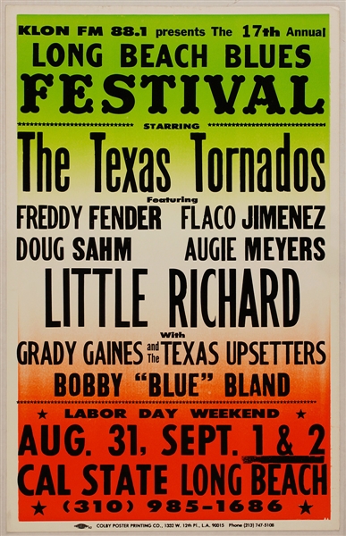 Little Richard Long Beach Blues Festival Original Cardboard Concert Poster