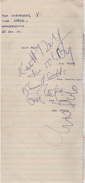 The Yardbirds Original 1964 Autographs