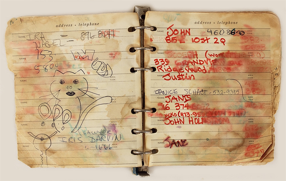 Joey Ramones Personal Handwritten Address Book With Hand Drawn Sketches