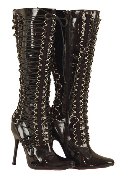 Lady Gaga Stage Worn Black Patent Leather Lace-Up Boots