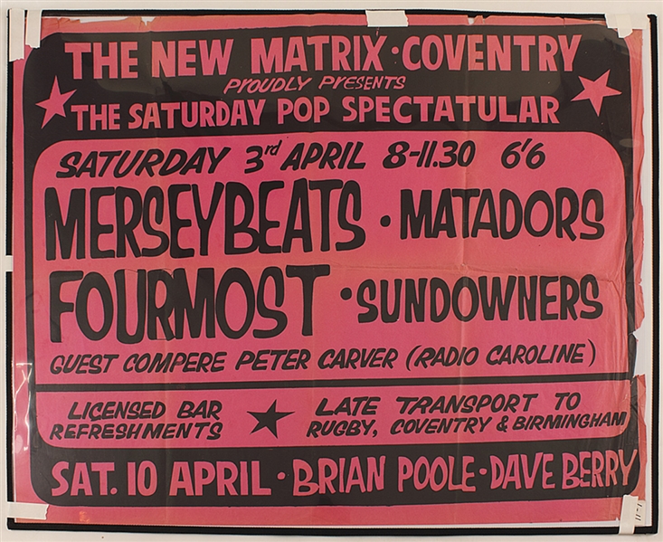Merseybeats 1960s Original New Matrix Over-Sized Concert Poster from The Larry Vigon Collection