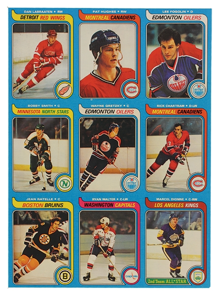 1979 Topps Hockey Uncut Panel with Wayne Gretzky Rookie Card in the Center