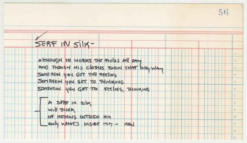 Gene Simmons Handwritten "Serf In Silk" Lyrics